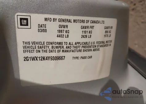 2000 Chevrolet Monte Carlo Ss z USA, uszkodzony, nr VIN 2G1WX12K4Y9309667